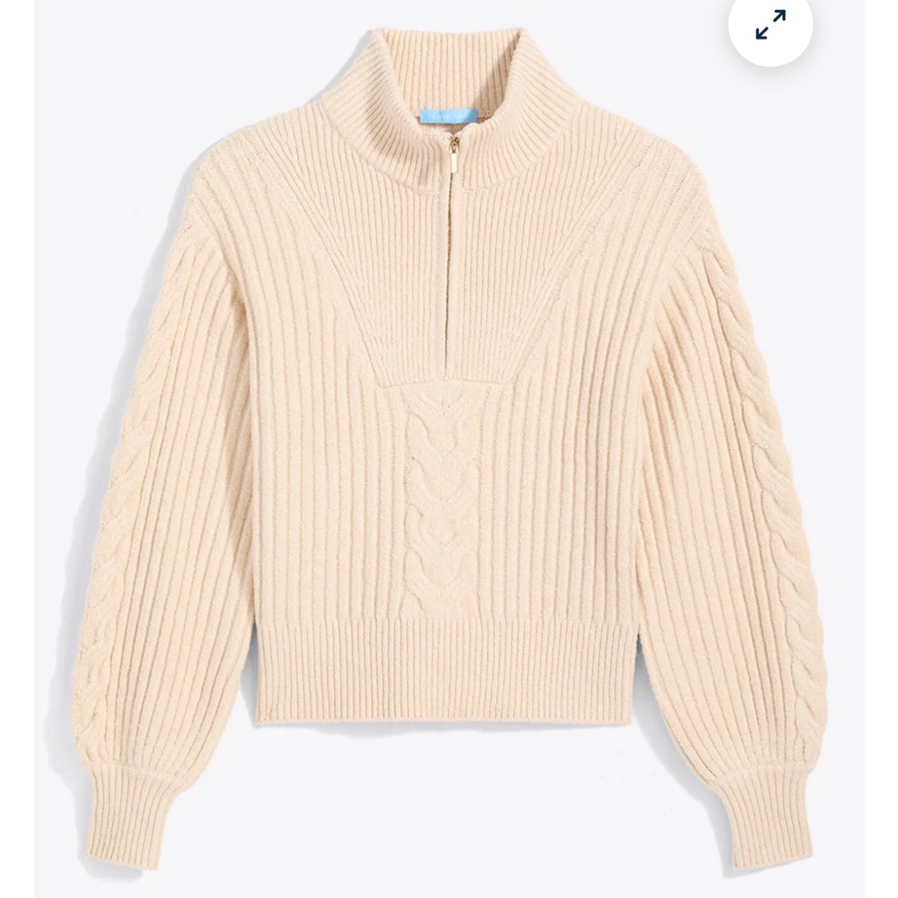 Draper James Quarter Gold Zipper Cableknit Sweater in Cream Ivory NEW W2011 Sz S - Picture 3 of 12